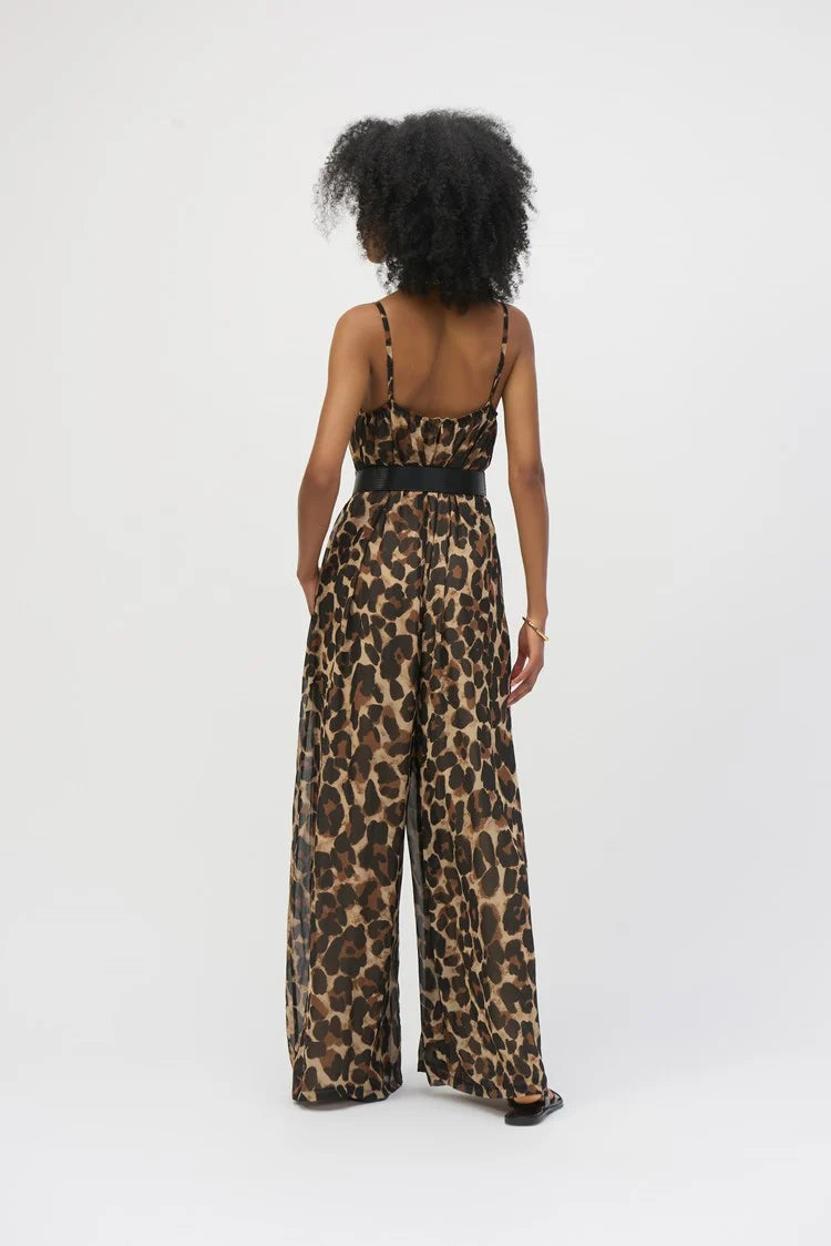 JOSEPH RIBKOFF CHIFFON ANIMAL PRINT WIDE LEG JUMPSUIT