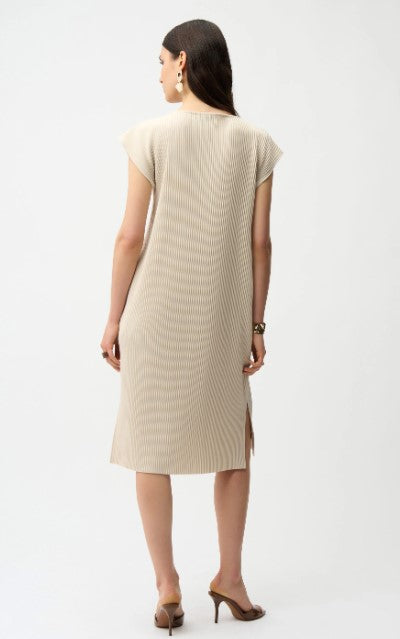 JOSEPH RIBKOFF V NECK PLEATED SCUBA DRESS