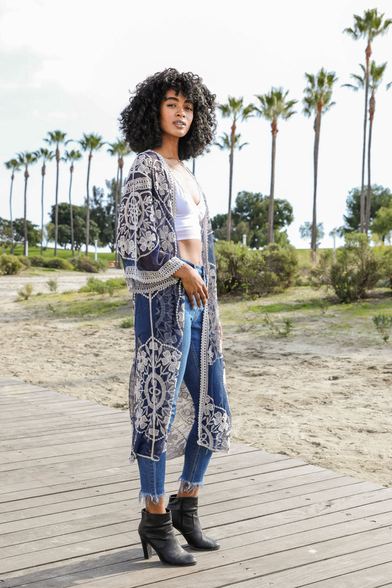 LETO KIMONO CONTRAST MESH