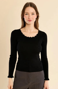 MOLLY SWEATER RIBBED KNIT LACE COLLAR