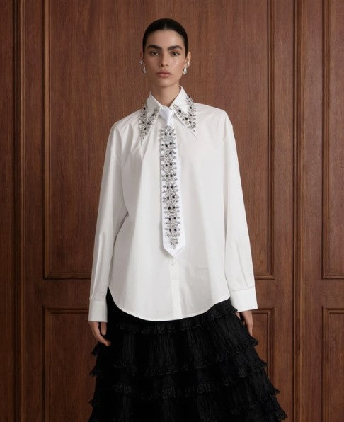 BEULAH TOP CRY EMB POPLIN W/TIE