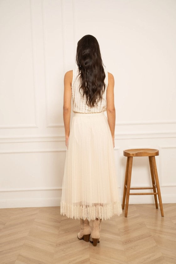 PLEATED TULLE LACE SKIRT