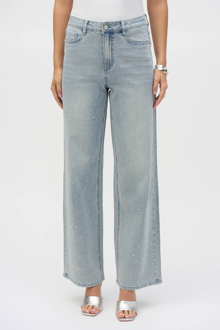 JOSEPH RIBKOFF WIDE LEG JEANS W/ CRYSTALS