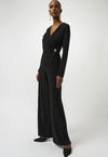 RIBKO JUMPSUIT WIDE LEG SILKY KNIT - BLACK - 8