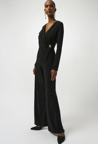 RIBKO JUMPSUIT WIDE LEG SILKY KNIT - BLACK - 8