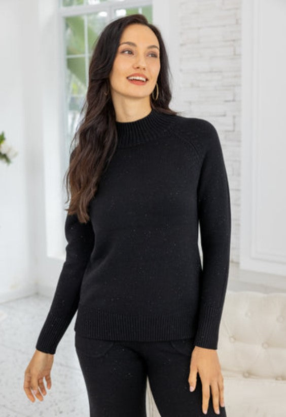ORANGE TOP SHIMMER MOCK NECK KNIT L/S