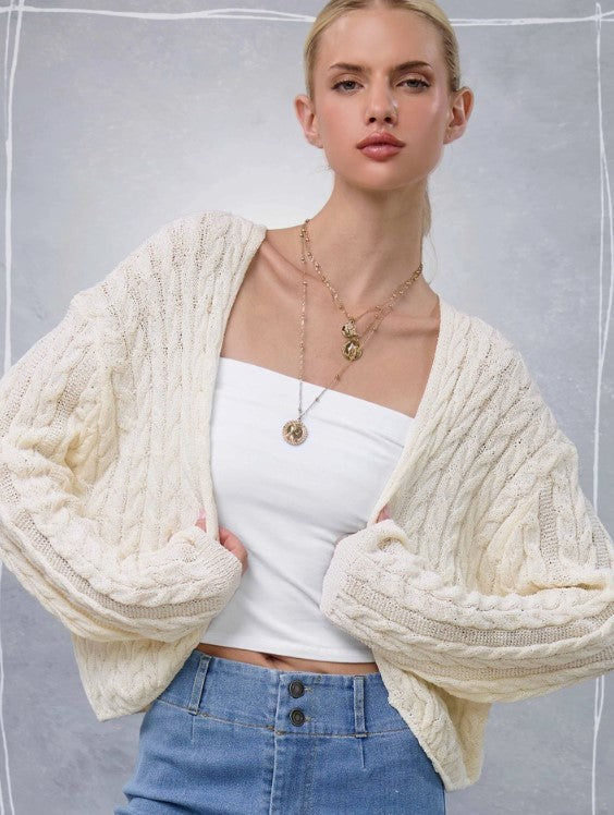 LA MIEL CARDIGAN DOLMAN SLEEVE BOHO CABLE KNIT