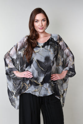 ALINA SILK MARBLE PRINT TOP