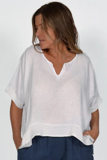 CATHERINE LILYWHITE V NECK LINEN TOP