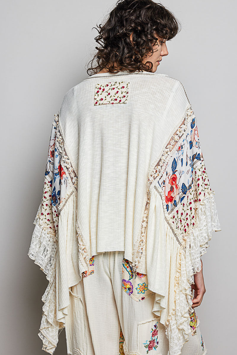 POL TOP V NECK FLORAL LACE