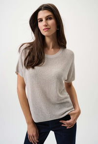 RIBKOFF TOP METALLIC KNITTED TEE RHINESTONES