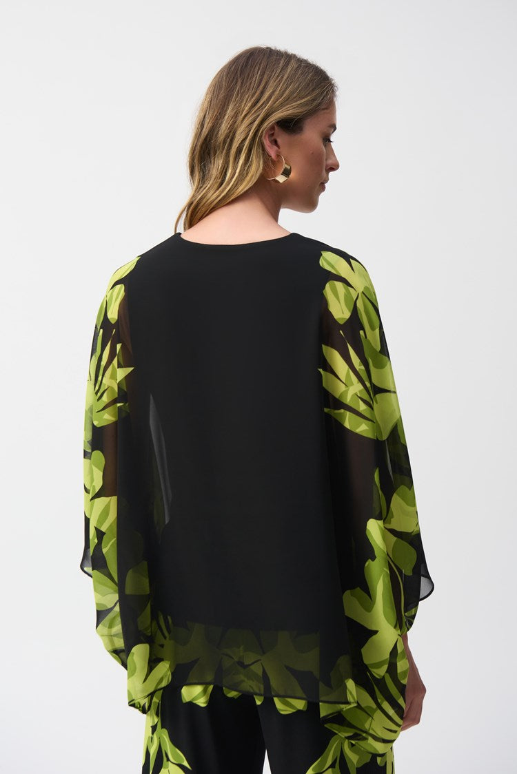 JOSPEH RIBKOFF CHIFFON SILK FLORAL BLOUSE