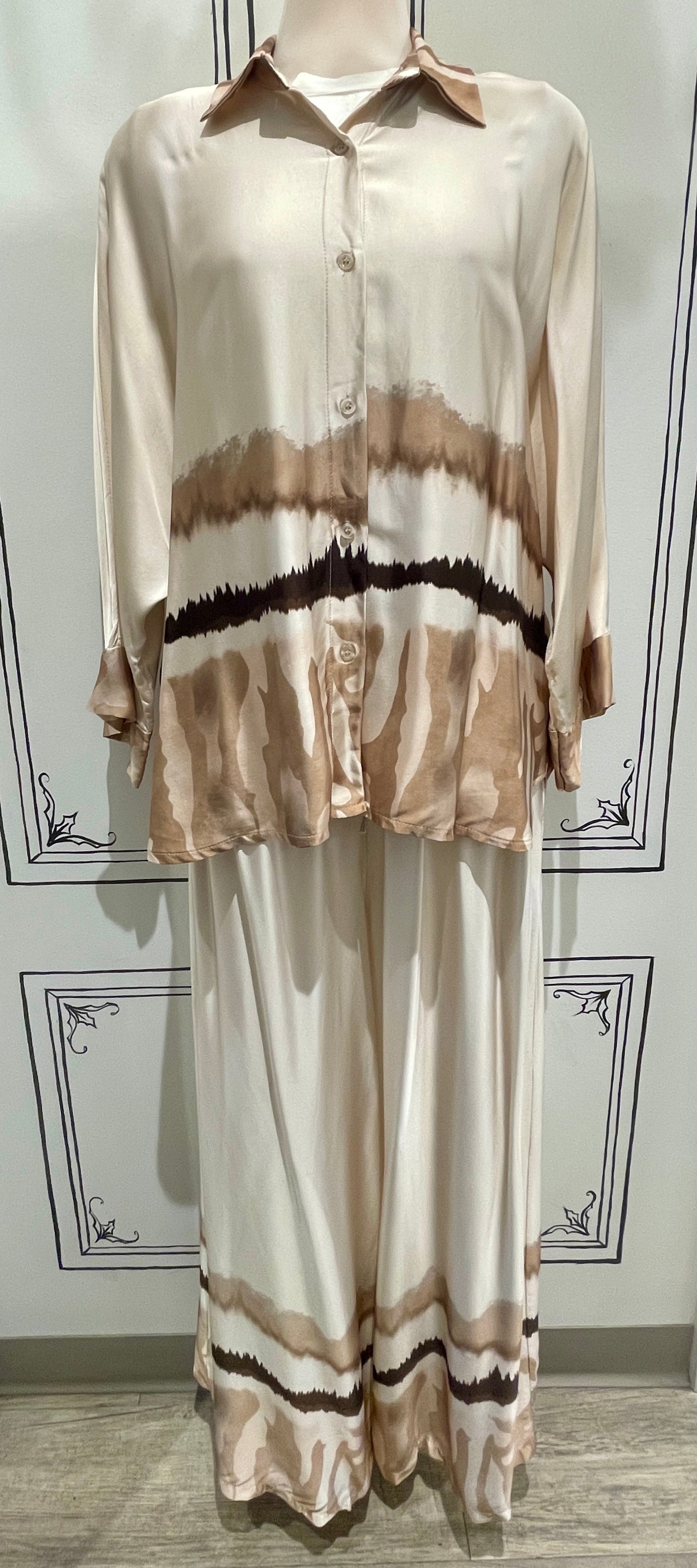 2 PIECE SET - 3/4 SLEEVE BUTTON UP WITH PULL ON PANTS
