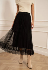 PLEATED TULLE LACE SKIRT