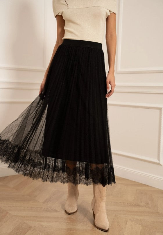 PLEATED TULLE LACE SKIRT
