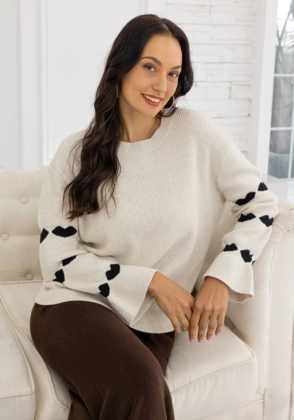 ORANGE HEARTBEAT RIBBED KNIT SWEATER