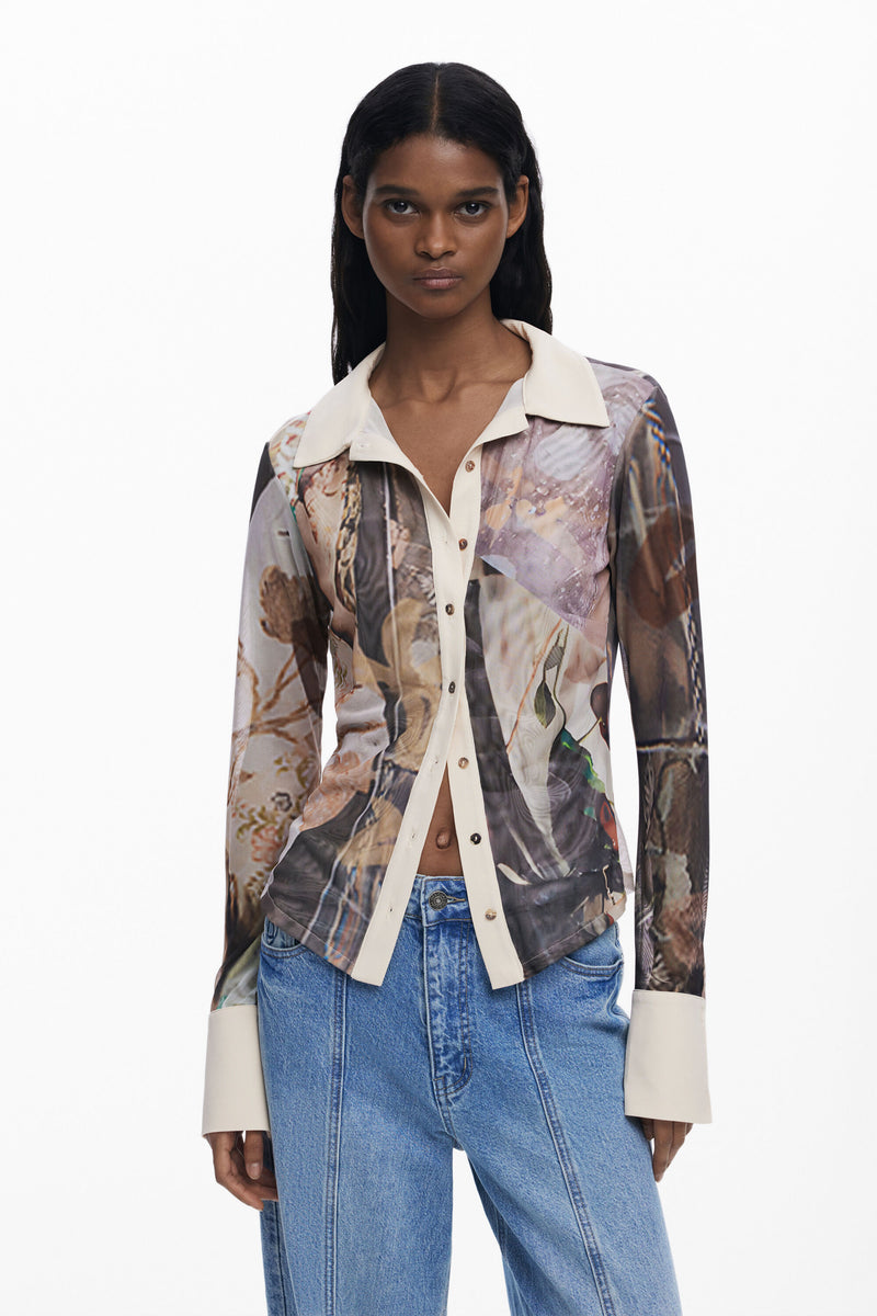DESIGUAL MESH BTN BLOUSE