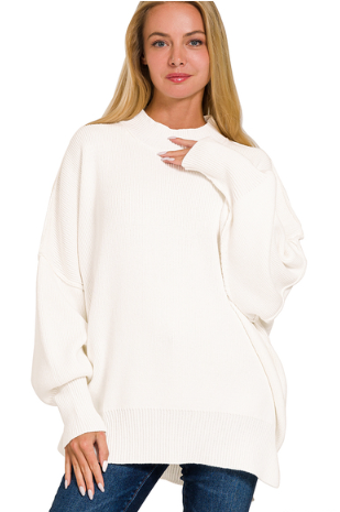 SWEATER WITH LOW MOCK NECK AND SIDE SLIT