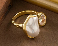 IRREGULAR SHAPE PEARL AND RHINESTONE ADJUSTBLE RING