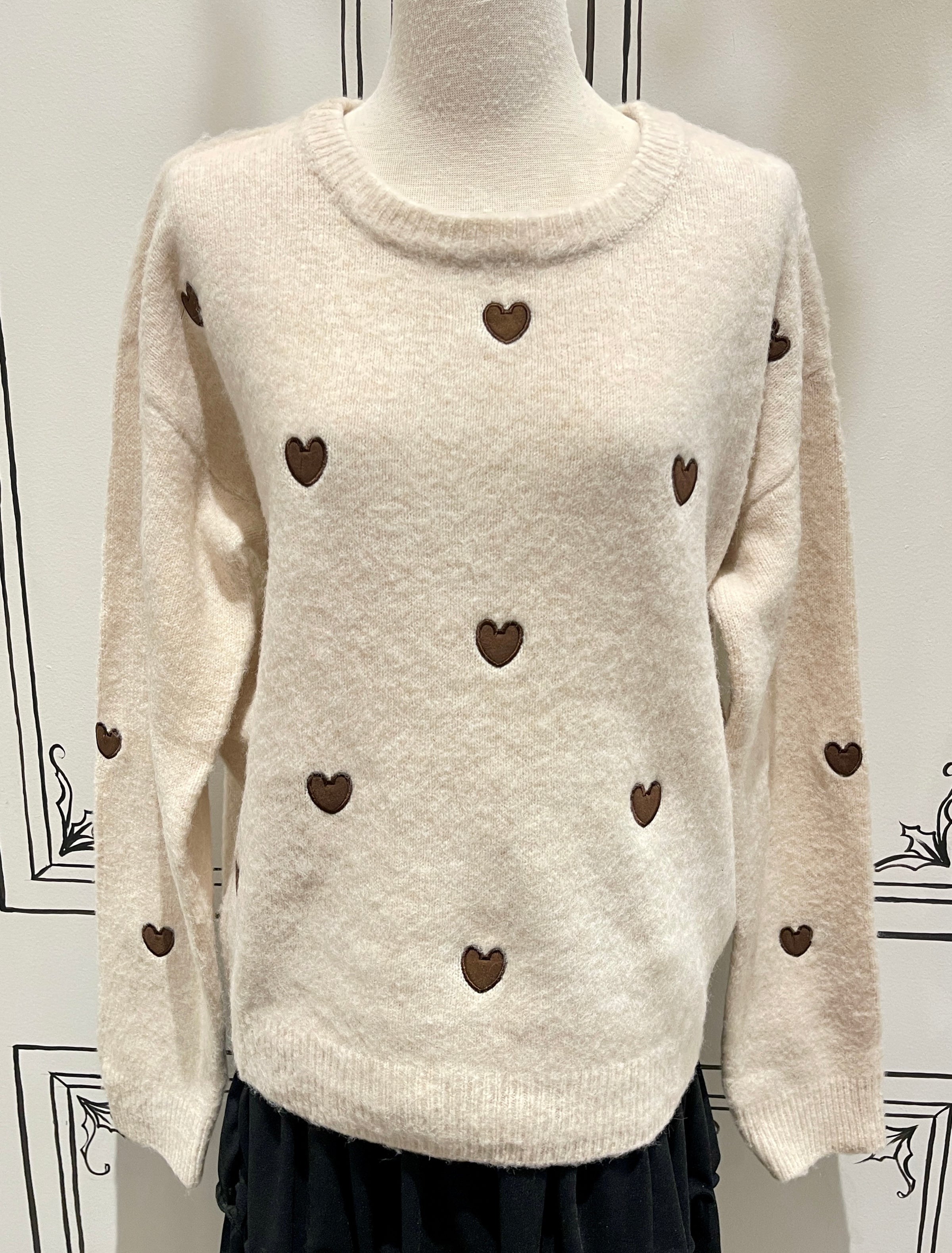 ASTRID SWEATER PULLOVER EMBROIDERED HEARTS