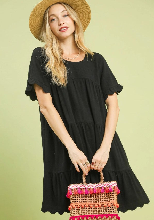 LINEN TIERED BABYDOLL WITH RUFFLE DRESS