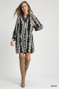 UM DRESS PUFF SLV PRINTED