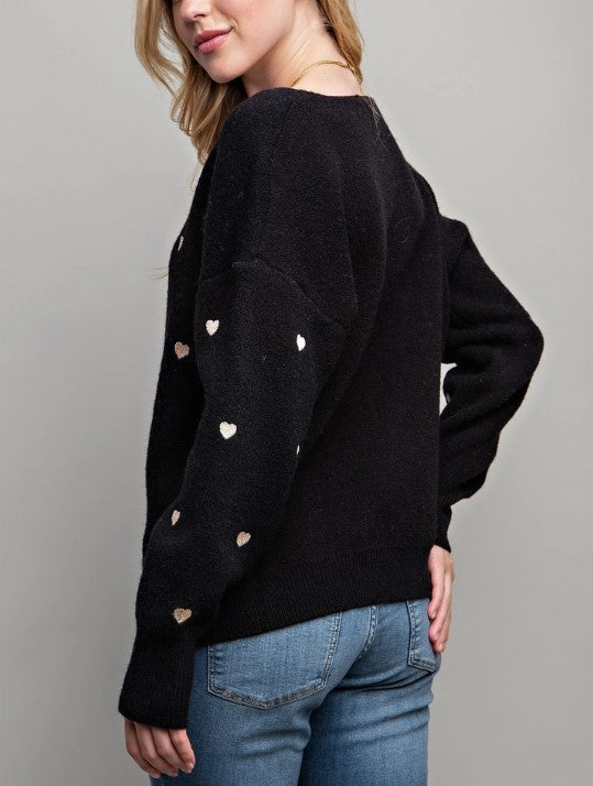 HEART PATTERN BOXY KNIT SWEATER