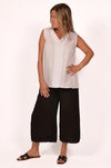 CATHERINE SLEEVLESS VNECK LINEN TOP