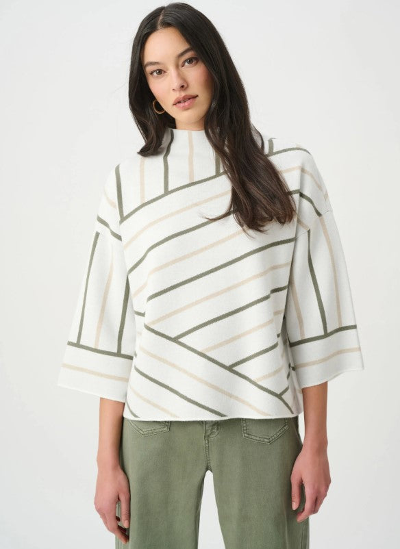 RIBKOFF SWEATER ABSTRACT STRIPE MOCK NECK