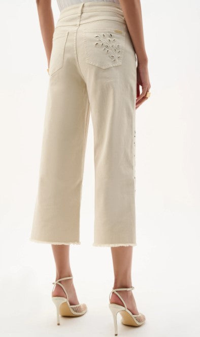 JOSEPH RIBKOFF WIDE LEG EMBROIDERED PANTS