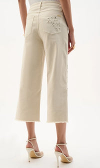JOSEPH RIBKOFF WIDE LEG EMBROIDERED PANTS