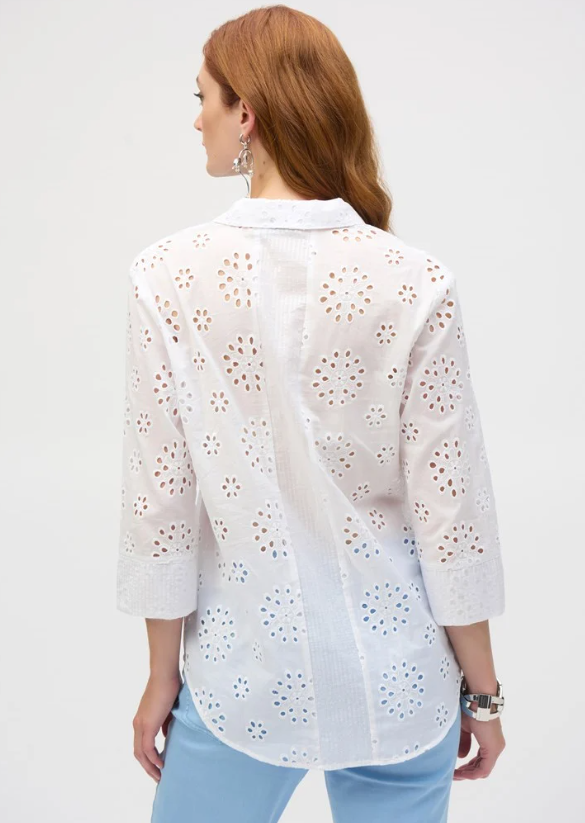 JOSEPH RIBKOFF EMBROIDERED EYELET COTTON TOP