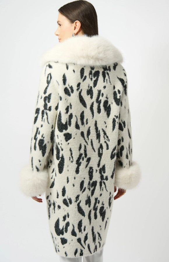 JOSEPH RIBKOFF FAUX FUR FEATHER YARN COAT