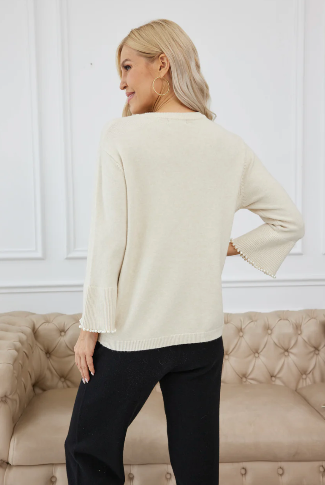 ORANGE TOP KNIT W PEARL SLV