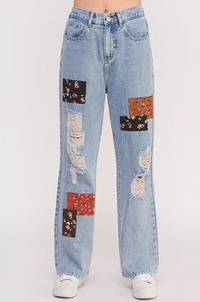 STRAIGHT LEG FLORAL PATCH JEAN