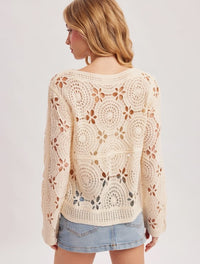 SWEATER BOAT NECK FLORAL CROCHET
