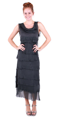 SILK RUFFLE LONG DRESS