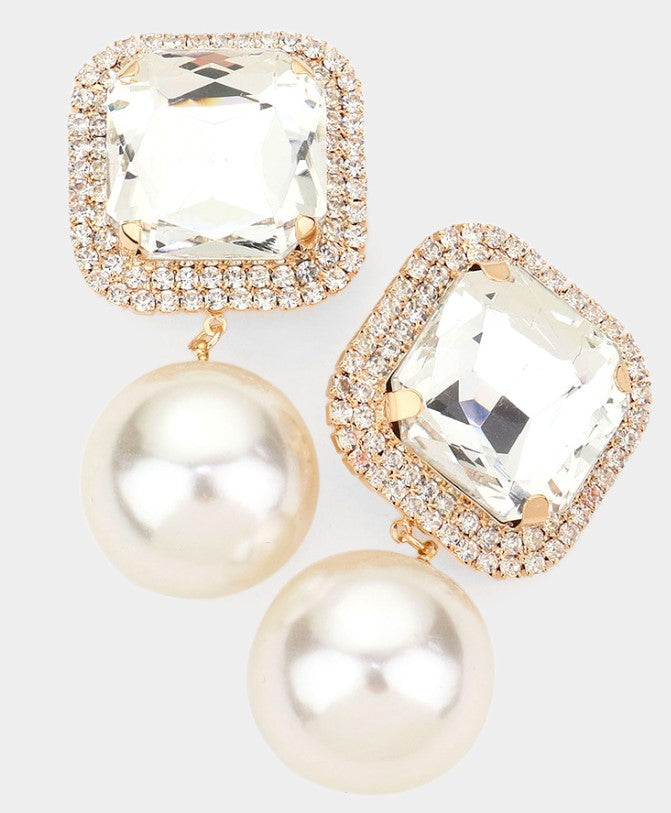 WONA EARR CLIP ON SQUARE STONE PEARL LINK