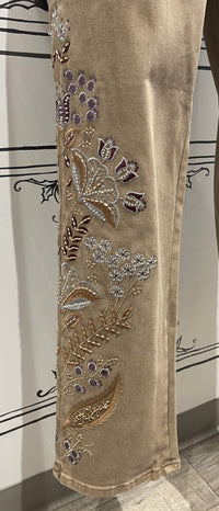 FIT & FLARE FLORAL LEG DETAIL PANTS