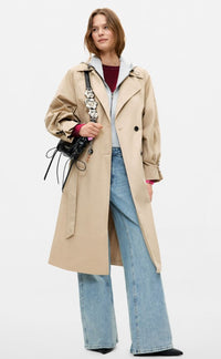DESIGUAL LAPEL COLLAR TRENCH COAT WITH HOODIE