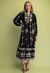 GIGIO DRESS BUTTONED VNECK MIDI METALIC EMBROIDERY