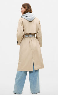 DESIGUAL LAPEL COLLAR TRENCH COAT WITH HOODIE