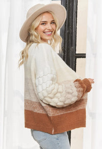 BUBBLE SLEEVE COLOUR BLOCK CARDIGAN