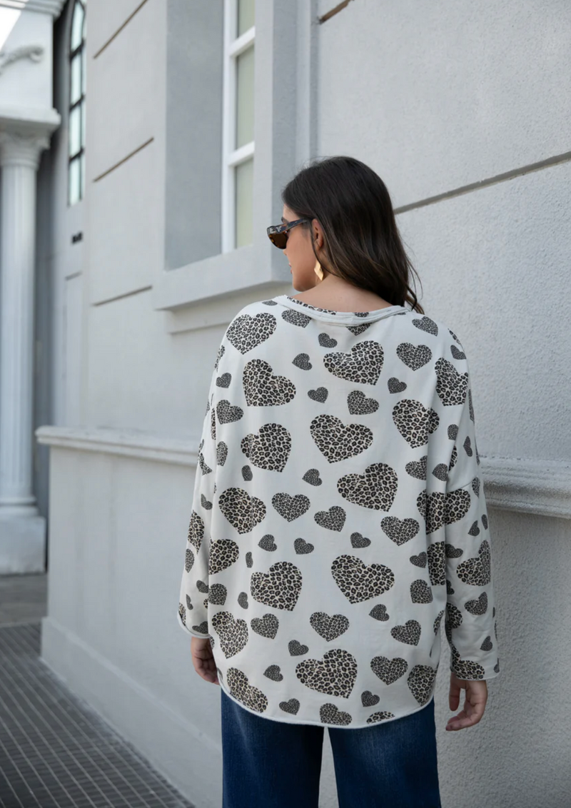 ORANGE ANIMAL HEART PULLOVER BOW