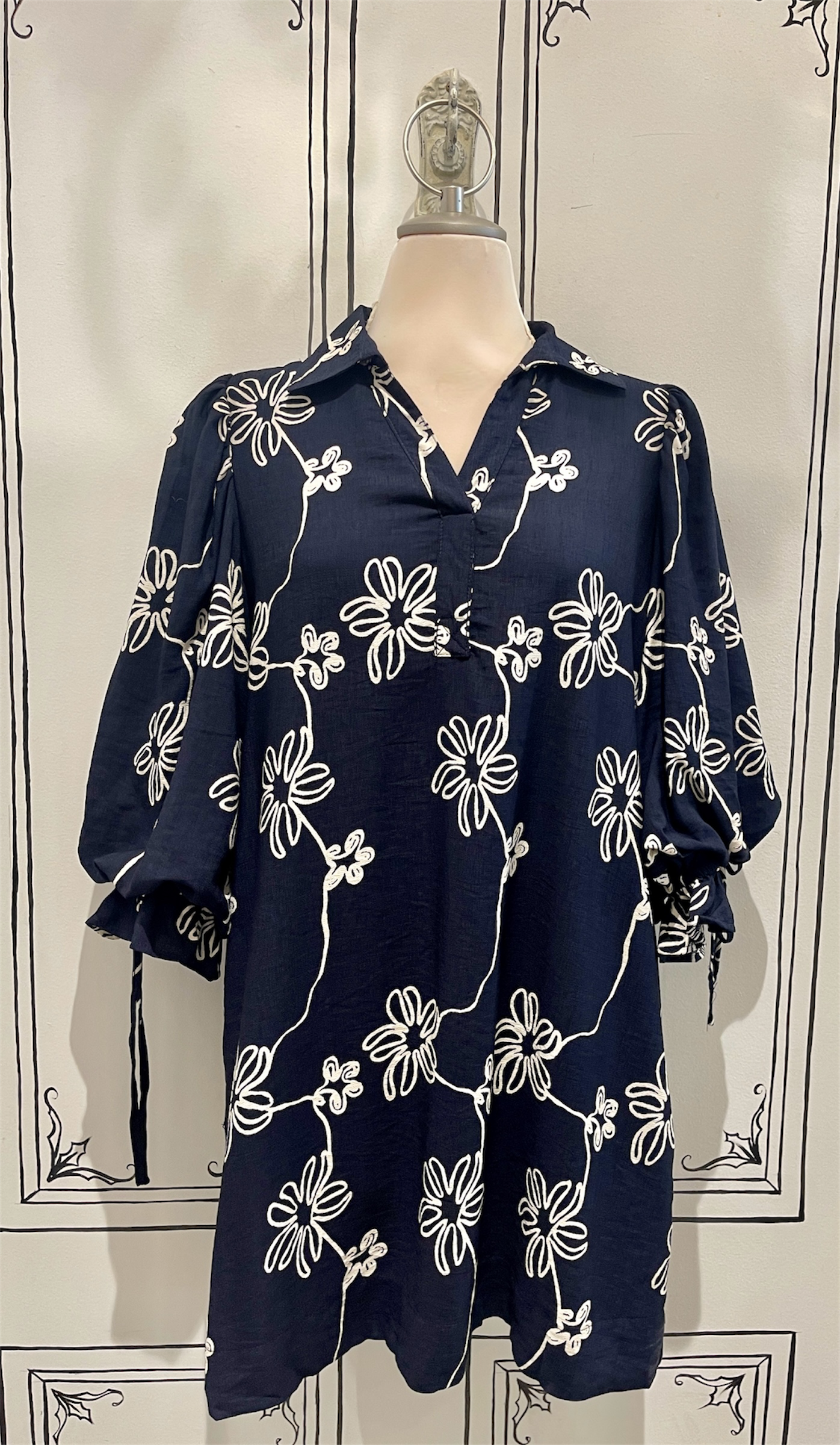 FLORAL EMBROIDER PUFF SLEEVE DRESS