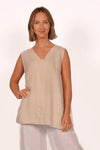 CATHERINE SLEEVLESS VNECK LINEN TOP