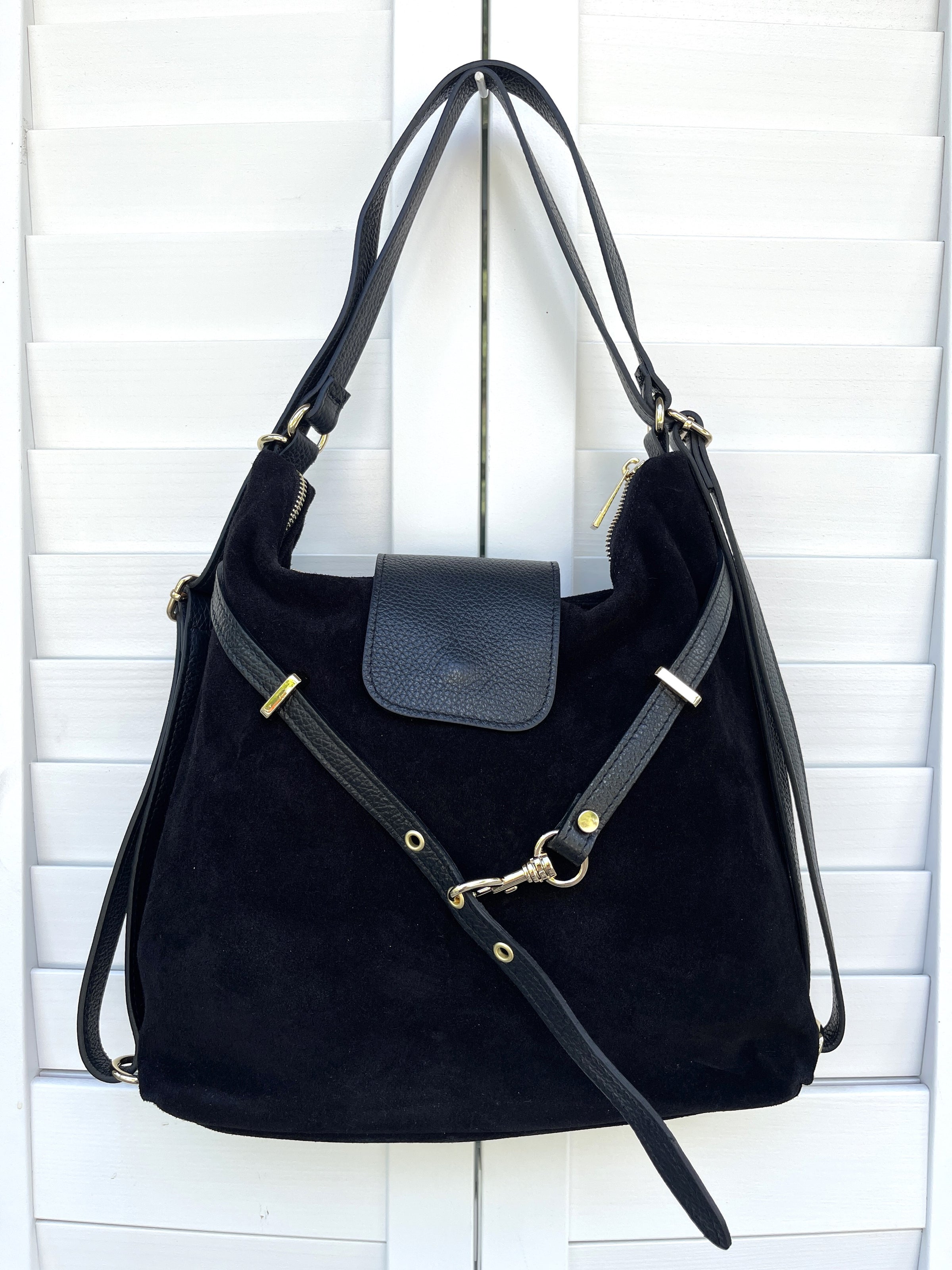 ITALIAN SUEDE SLOUCH W/ STRAP BAG
