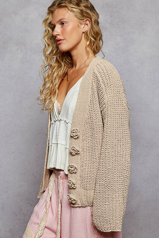 POL CARDIGAN FLWER BTNS
