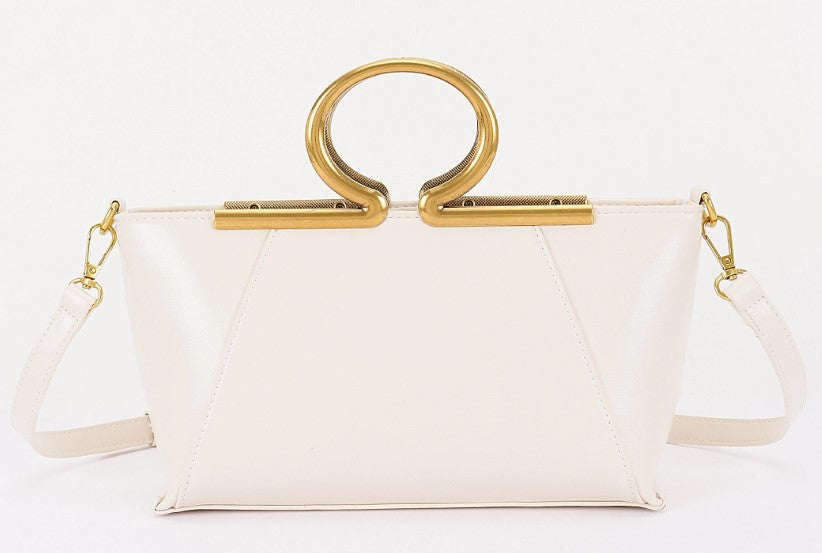 VEGAN LEATHER METAL HANDLE BAG