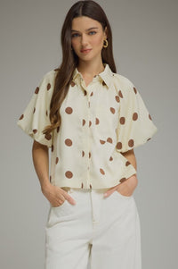 ENTRO TOP SHORT PUFF SLEEVE FRONT POCKET